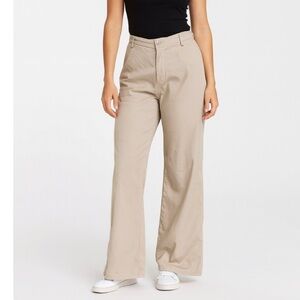 ASOS dress pants khaki wide leg high rise pockets elastic waist SZ 6-small flaw